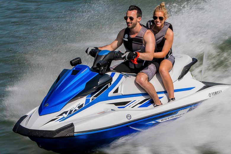 Having fun during the jet ski tour