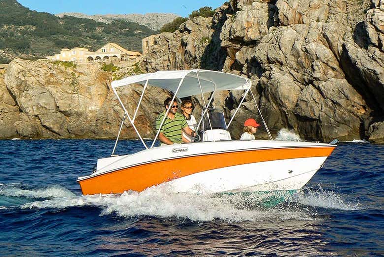 Riding the motor boat around Ibiza