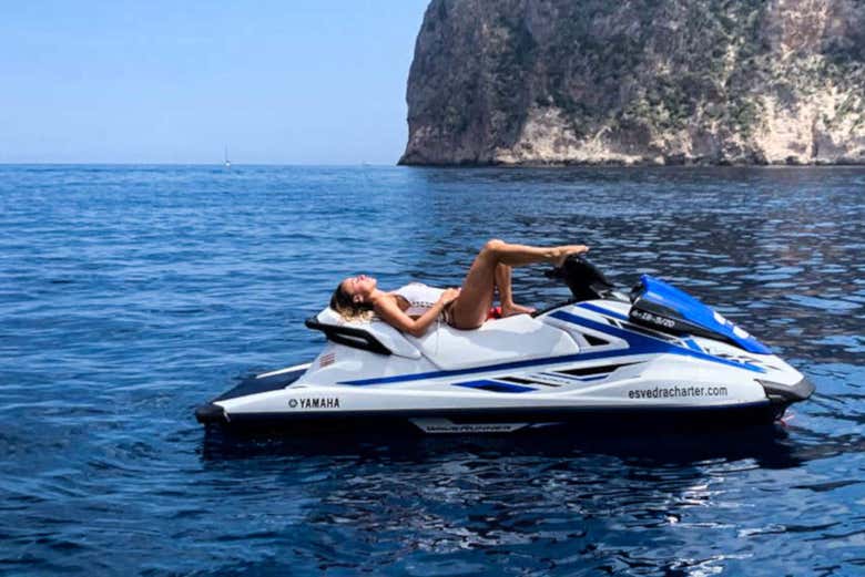 Relaxing on a jet ski in western Ibiza