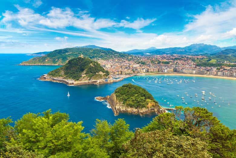 Panoramic view of La Concha Bay in San Sebastian