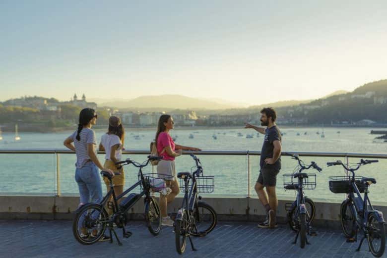 Ebike tour group learning about the city