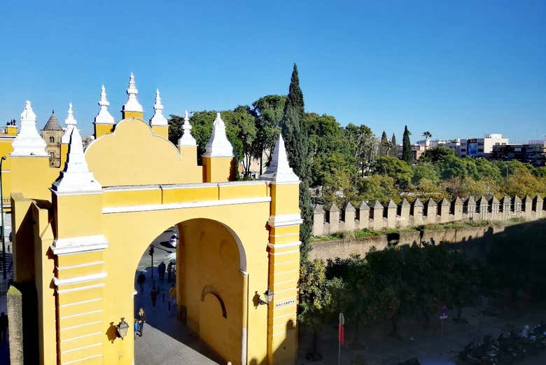 Contemplando os restos das antigas muralhas de Sevilha
