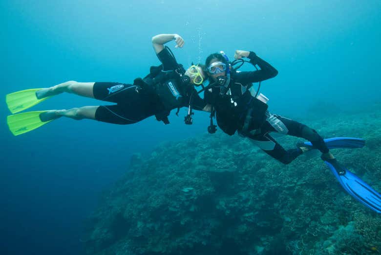 Enjoying the diving activity