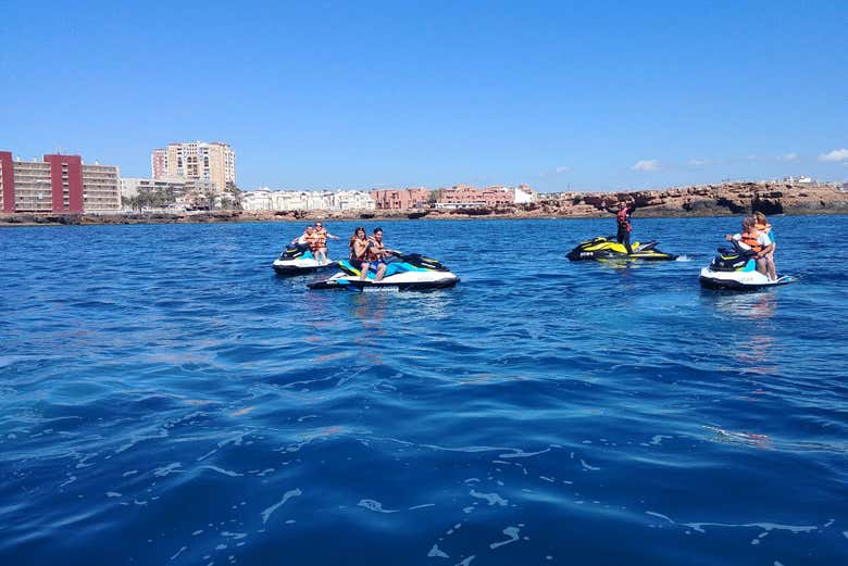 Riding a jet ski