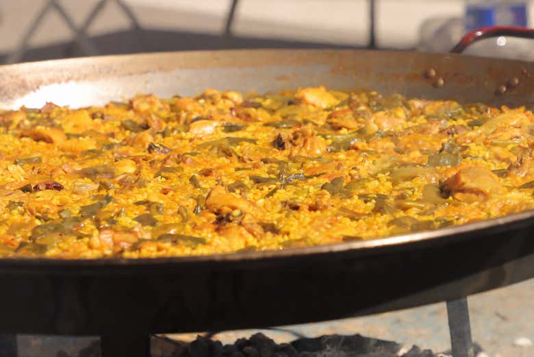 Detalle de una paella valenciana
