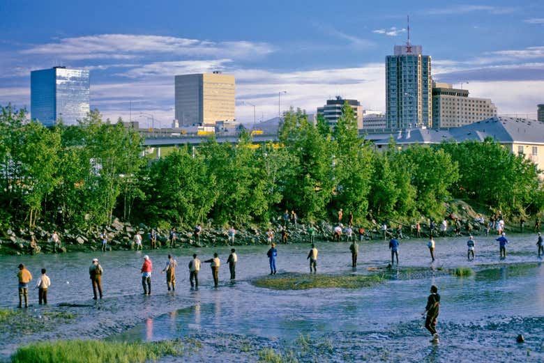 People fishing in Ship Creek
