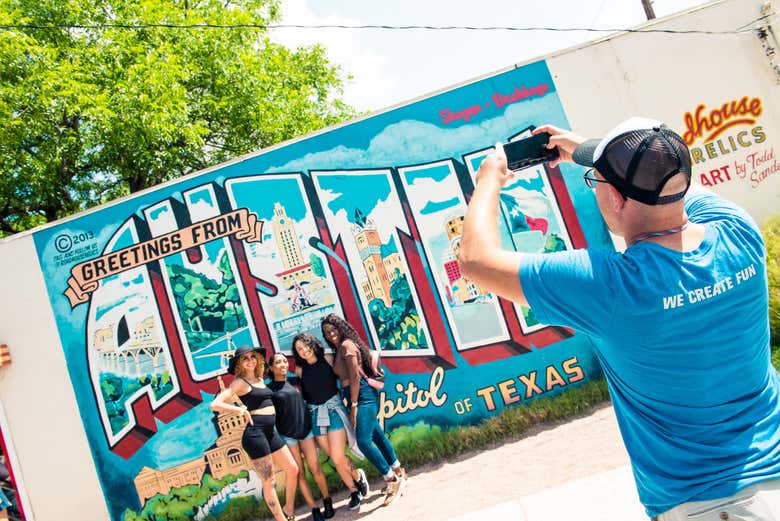 Visit the famous Austin postcard mural.