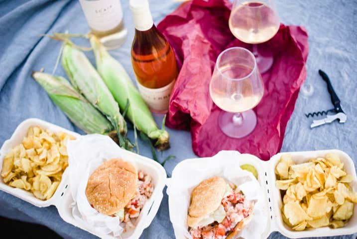 Trying typical lobster rolls from Belfast