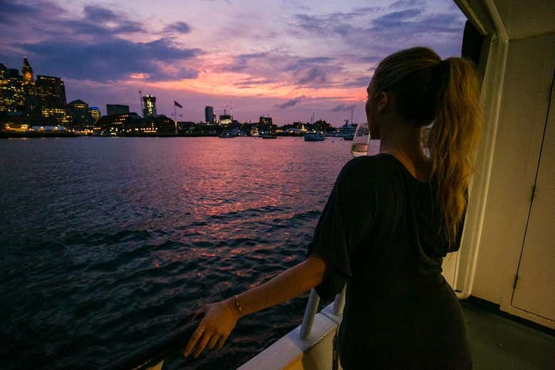 Contemplando el skyline de Boston al anochecer