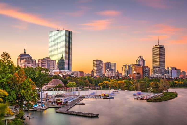 Vue panoramique sur Boston au coucher de soleil