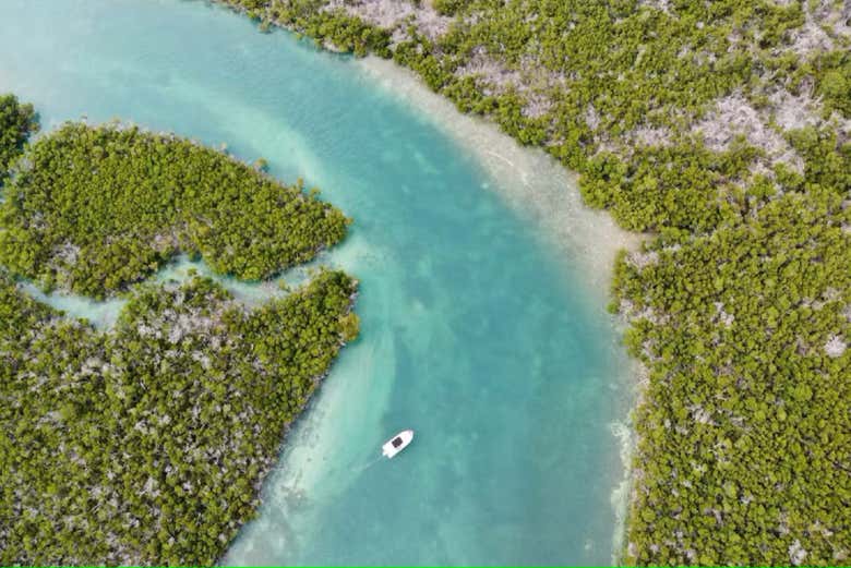 El barco navegando por un canal de Cayo Hueso