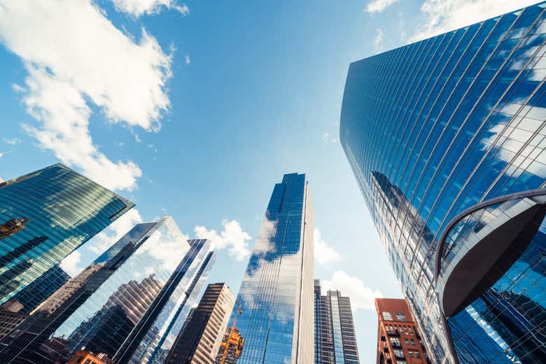 Vista dei grattacieli nel quartiere finanziario di Chicago