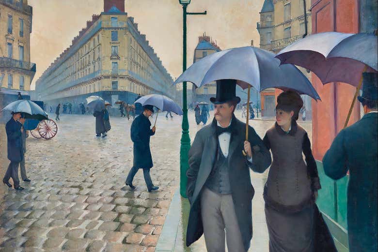 Rua de Paris, tempo chuvoso, pintura de Caillebotte