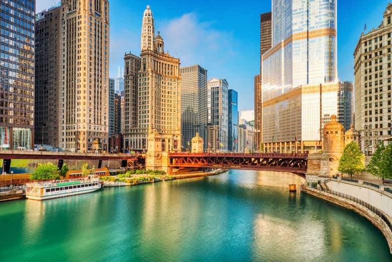 Un tarde soleada sobre el río Chicago