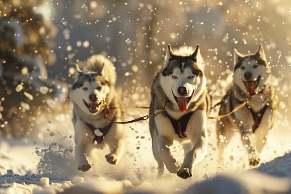Paseo en trineo de perros husky