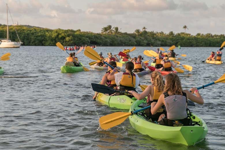 Kayaking at sunset
