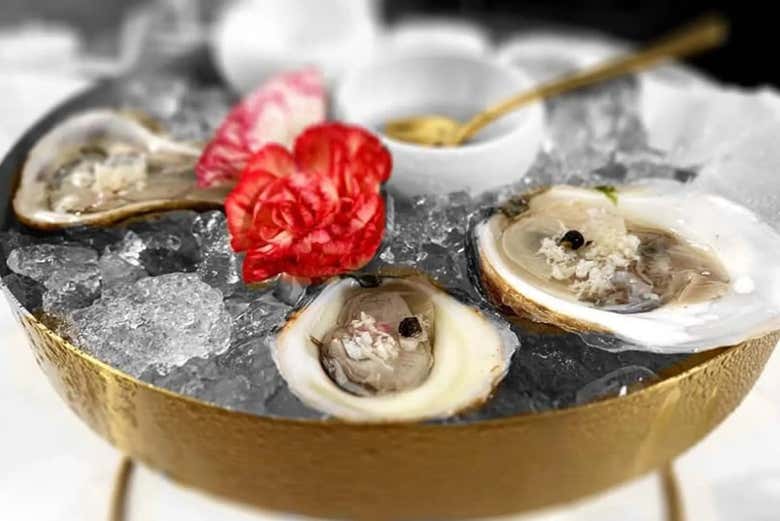 Sample oysters in Houston