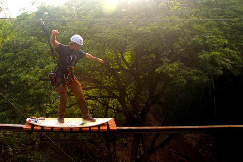 Having fun on the zip line circuit