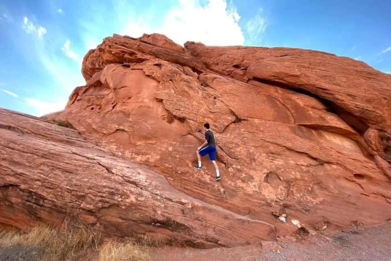 Climb up the red rock formations