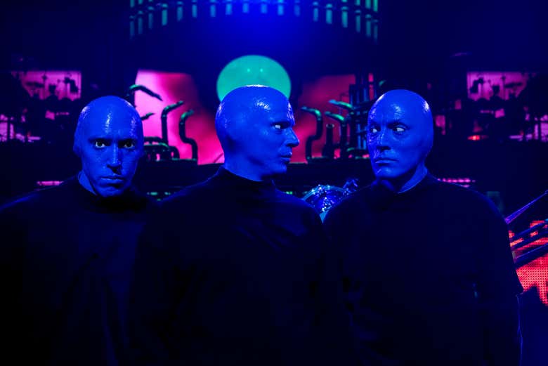 The three artists in Blue Man Group