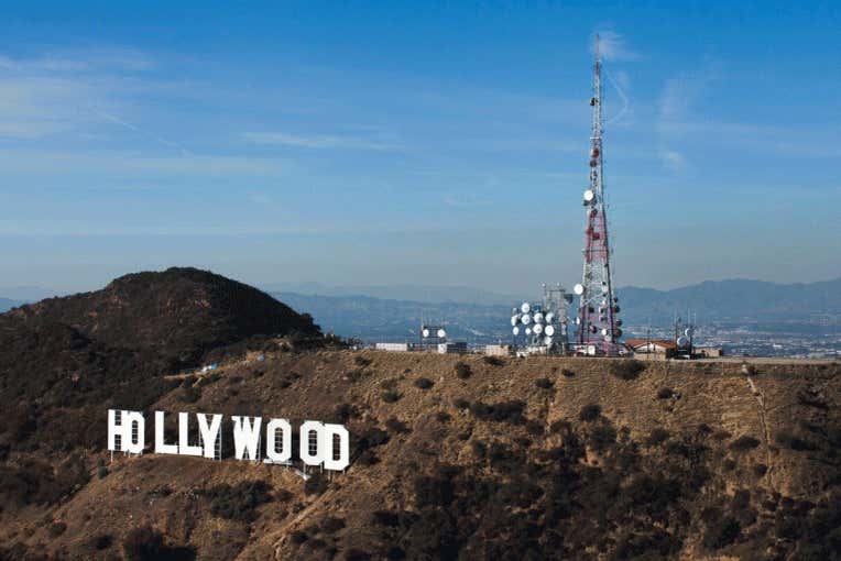 The famous Hollywood sign from above