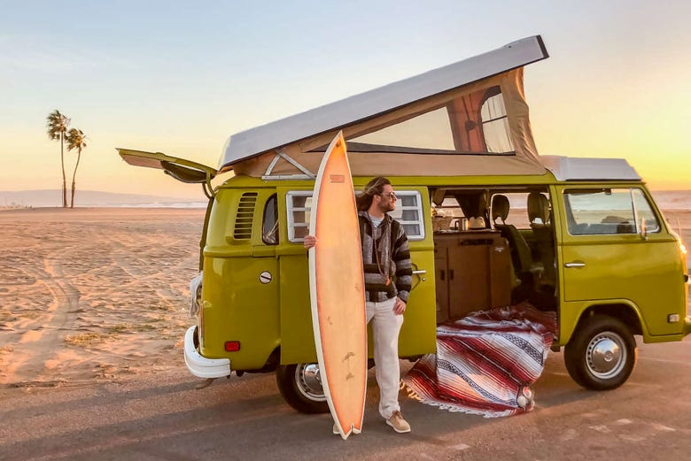 Vintage Volkswagen van on Malibu beach