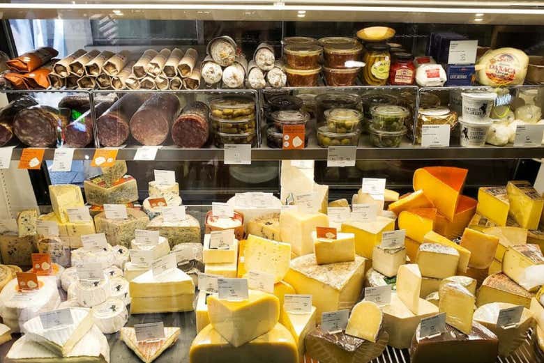 A variety of cheeses in a shop in downtown LA