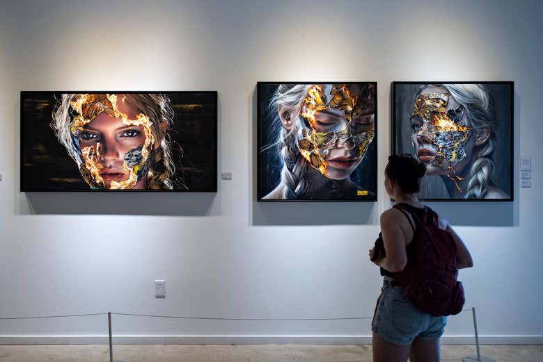 Visitando uma das galerias de arte no Wynwood Walls