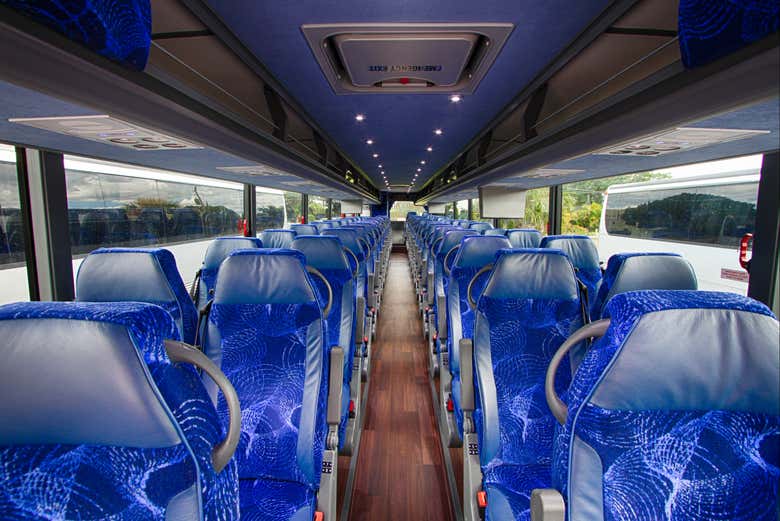 Viajaremos para Orlando em um ônibus confortável