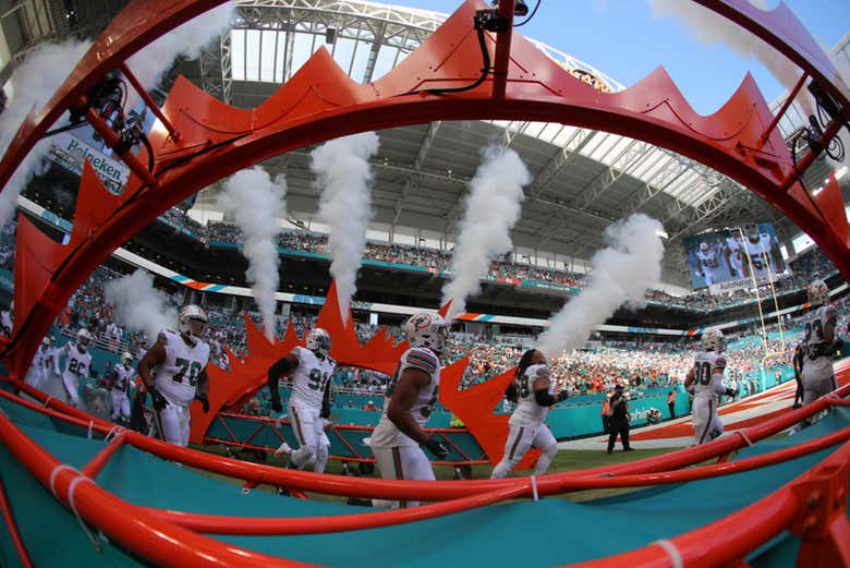 Los Miami Dolphins saltando al terreno de juego