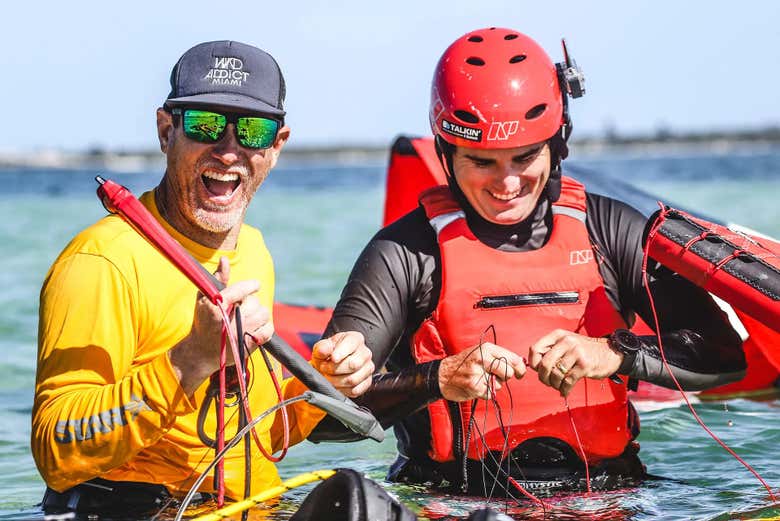 Enjoying the kitesurfing lesson