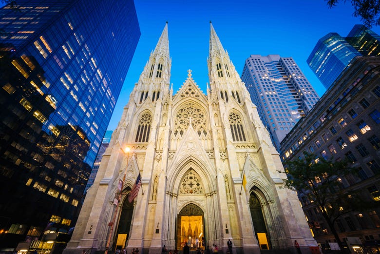 St. Patrick's Cathedral lit up at night
