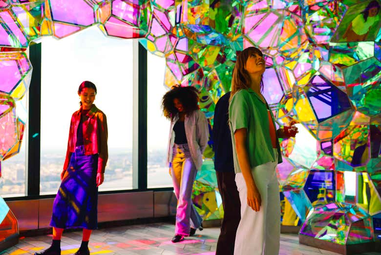 Explore the colorful crystal cave installation at Edge