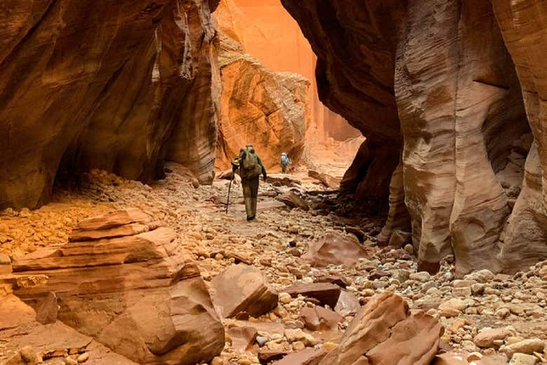 Passez entre les parois rocheuses du canyon de Buckskin Gulch