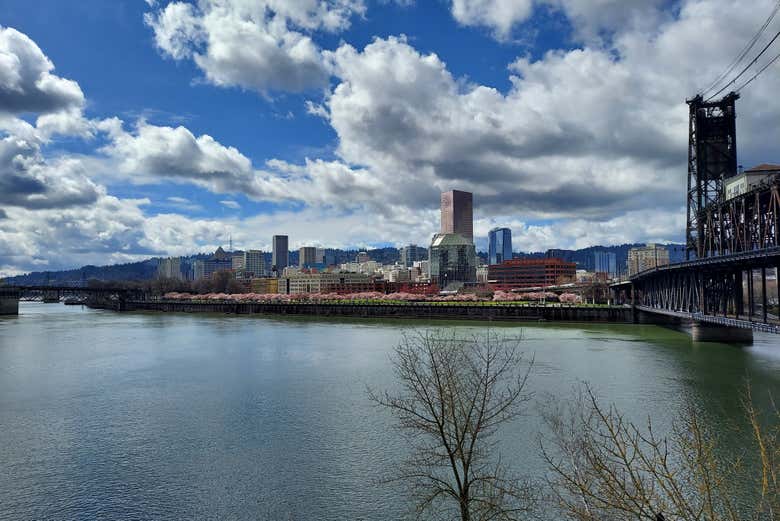 Vista sulla baia del fiume Willamette a Portland