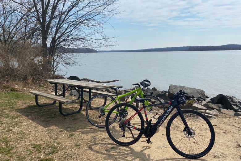 Bikes parked at the coastline