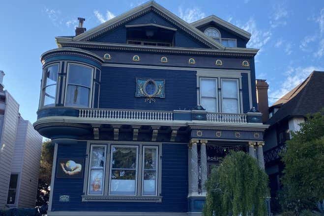 A blue Victorian house