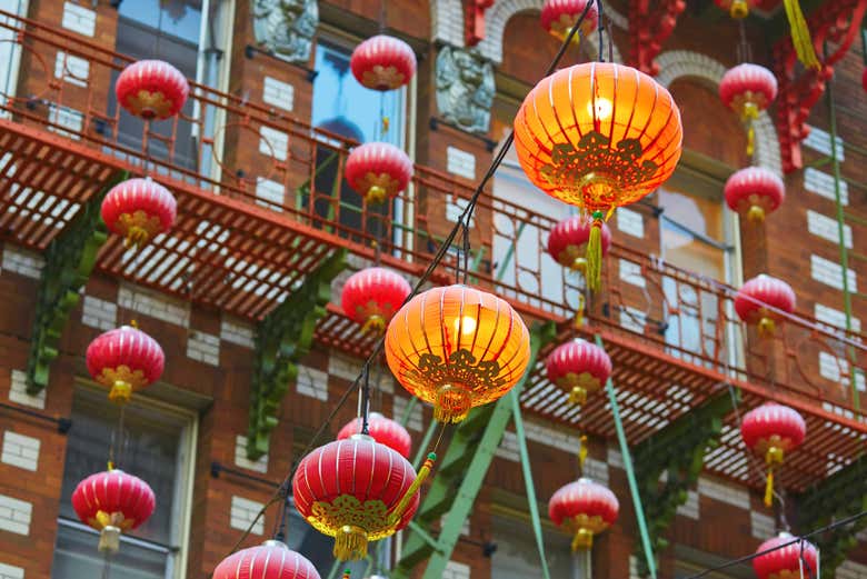 Farolillos en el Chinatown de San Francisco