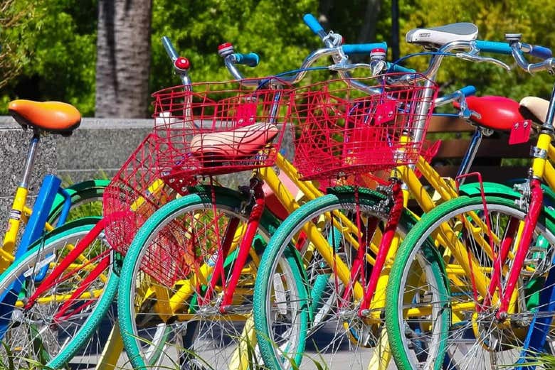 Spot the colorful bikes Googlers use to get around