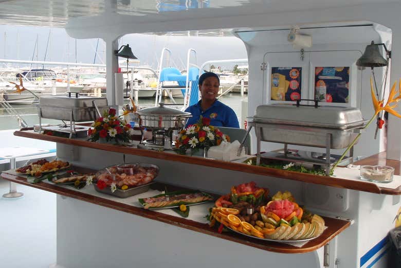Buffet on board the boat