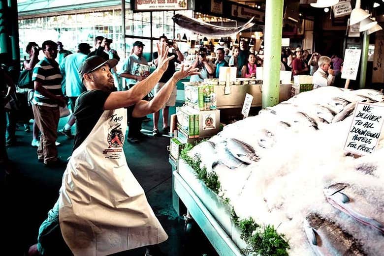 Uma peixaria em Seattle