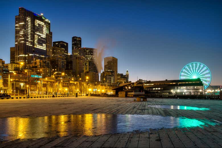 Seattle lit up at night