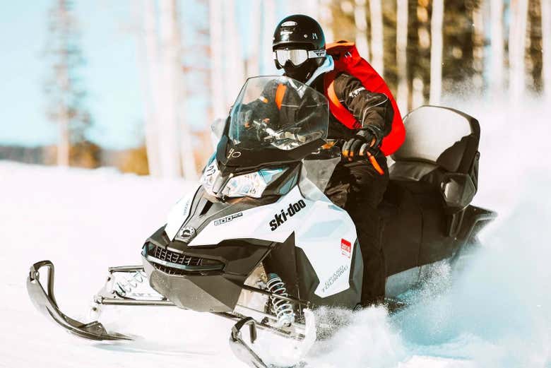 Enjoying the snowmobile ride!