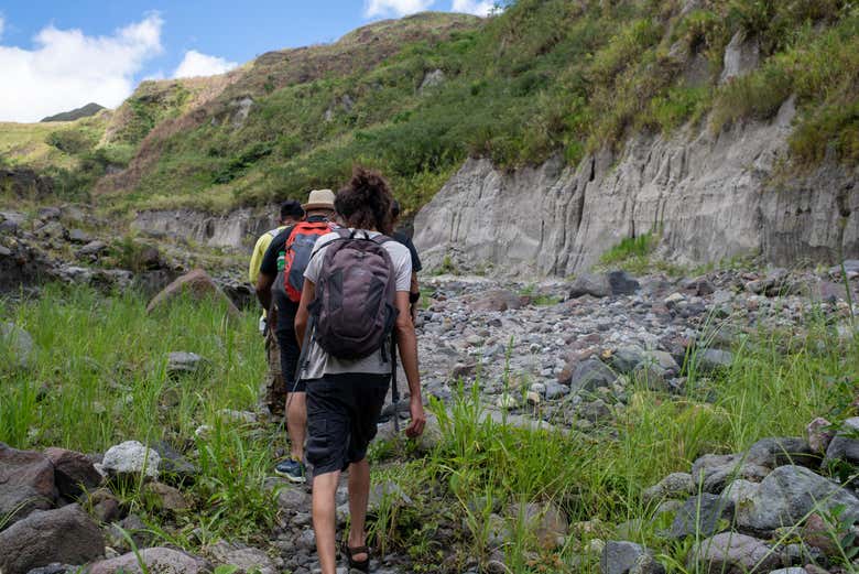 Hike through an active volcano crater