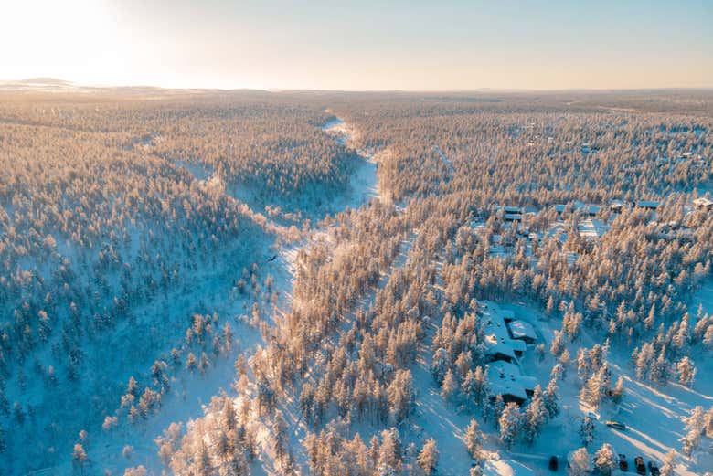 Vista aerea dei boschi innevati di Ivalo