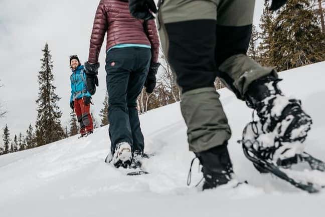 Percorrendo as paisagens da Lapônia com raquetes de neve