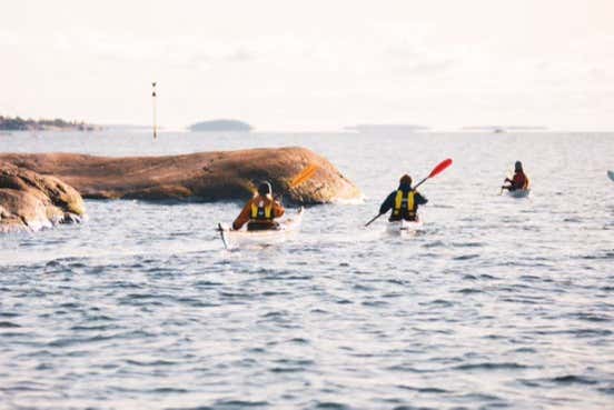 Rowing our kayaks