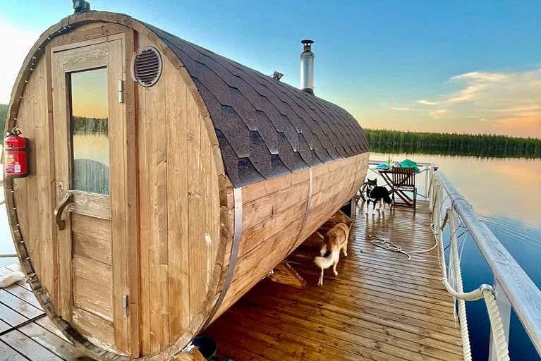 The exterior of the wooden sauna