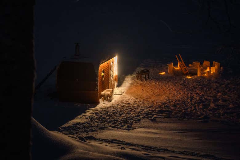 La sauna finlandesa durante el invierno
