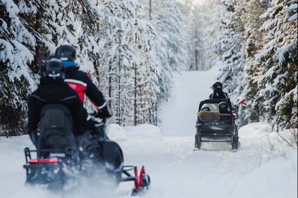 Aventura en moto de nieve + Paseo en trineo de renos y huskies